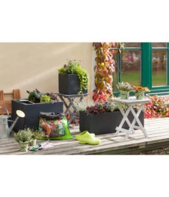 Dehner Kunststoff-Blumenkübel Palermo, Anthrazit -Outdoor Garten Geschäft 3728110 3728151 3940756 3940764 WE MO 001 KunststoffTopfKastenKubusAnthrazit