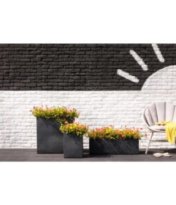 Dehner Kunststoff-Blumenkübel Palermo, Anthrazit -Outdoor Garten Geschäft 3728110 3728151 3940756 WE MO 007 KunststoffBlumenkuebelKubusanthrazitBlumentopf