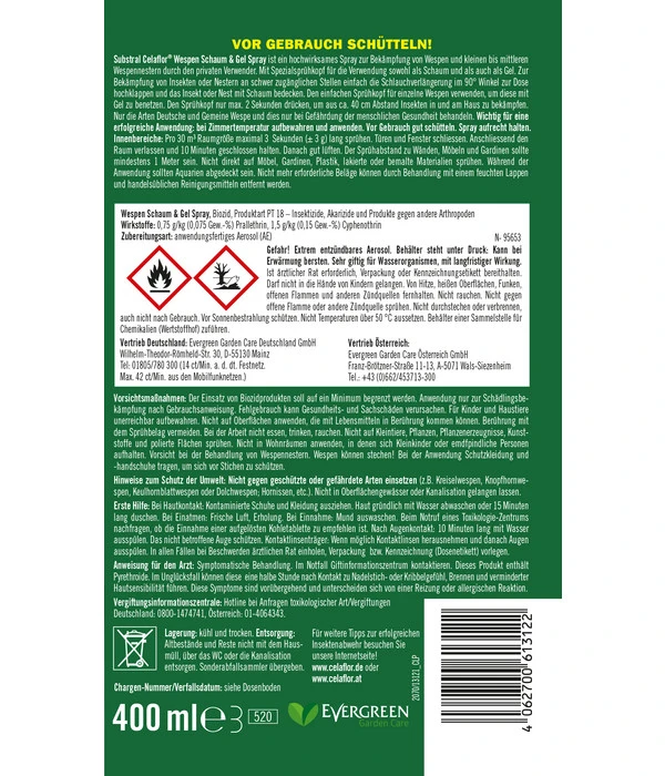 Substral® Celaflor® Wespen Schaum & Gel Spray, 400 Ml 2 Substral® Celaflor® Wespen Schaum & Gel Spray, 400 Ml – Bild 2